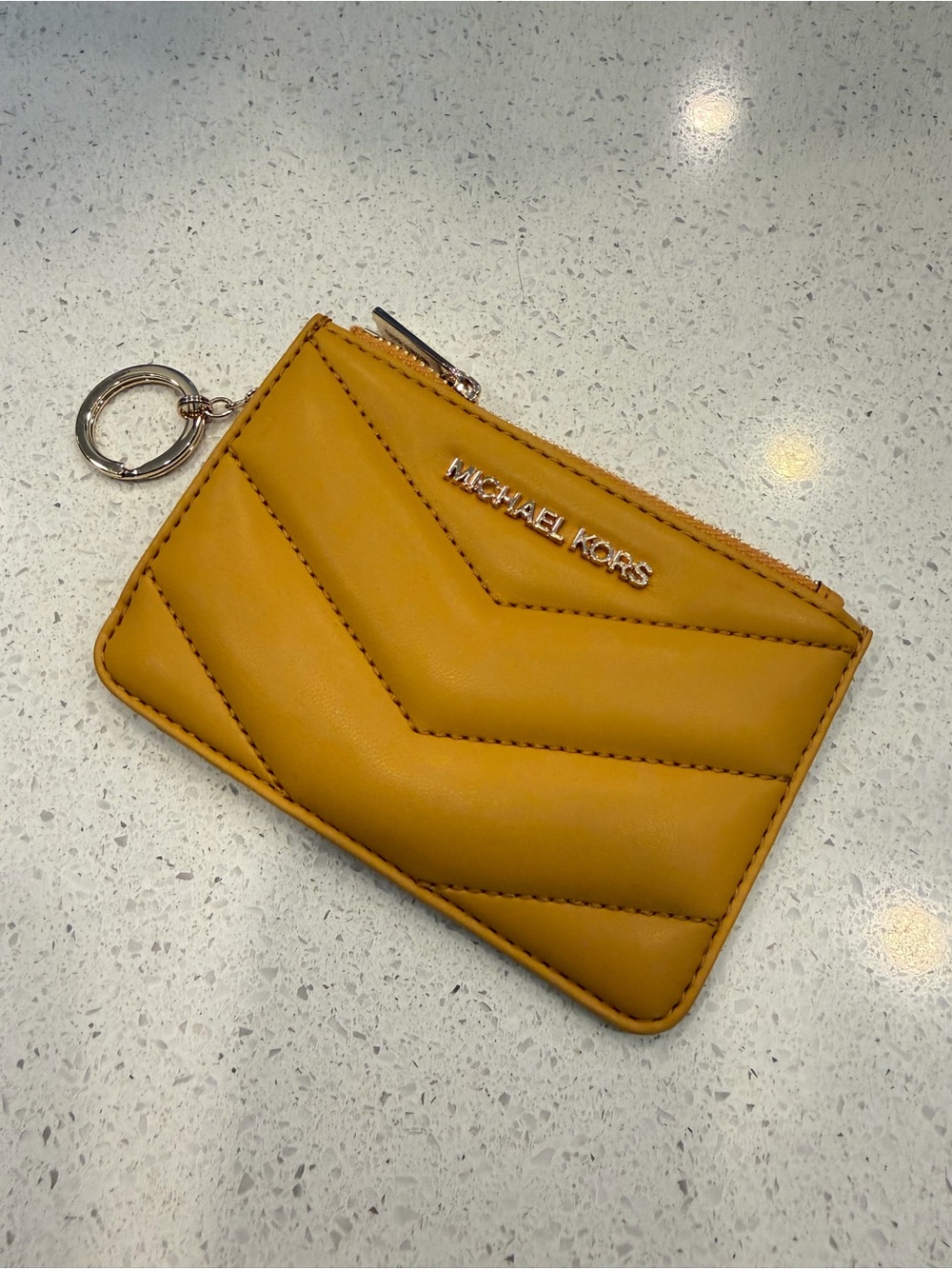 Michael Kors Yellow Quilted Leather Card Case with Keyring